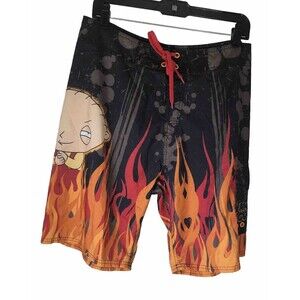 Men’s Size 32 Board Shorts Bathing Suit Swim Trunks Stewie Family Guy Flames